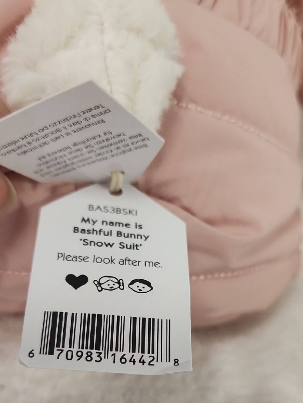 Jellycat Bunny Pink Puffer Snowsuit Jacket with Faux-Fur Trim - Picture 4 of 5